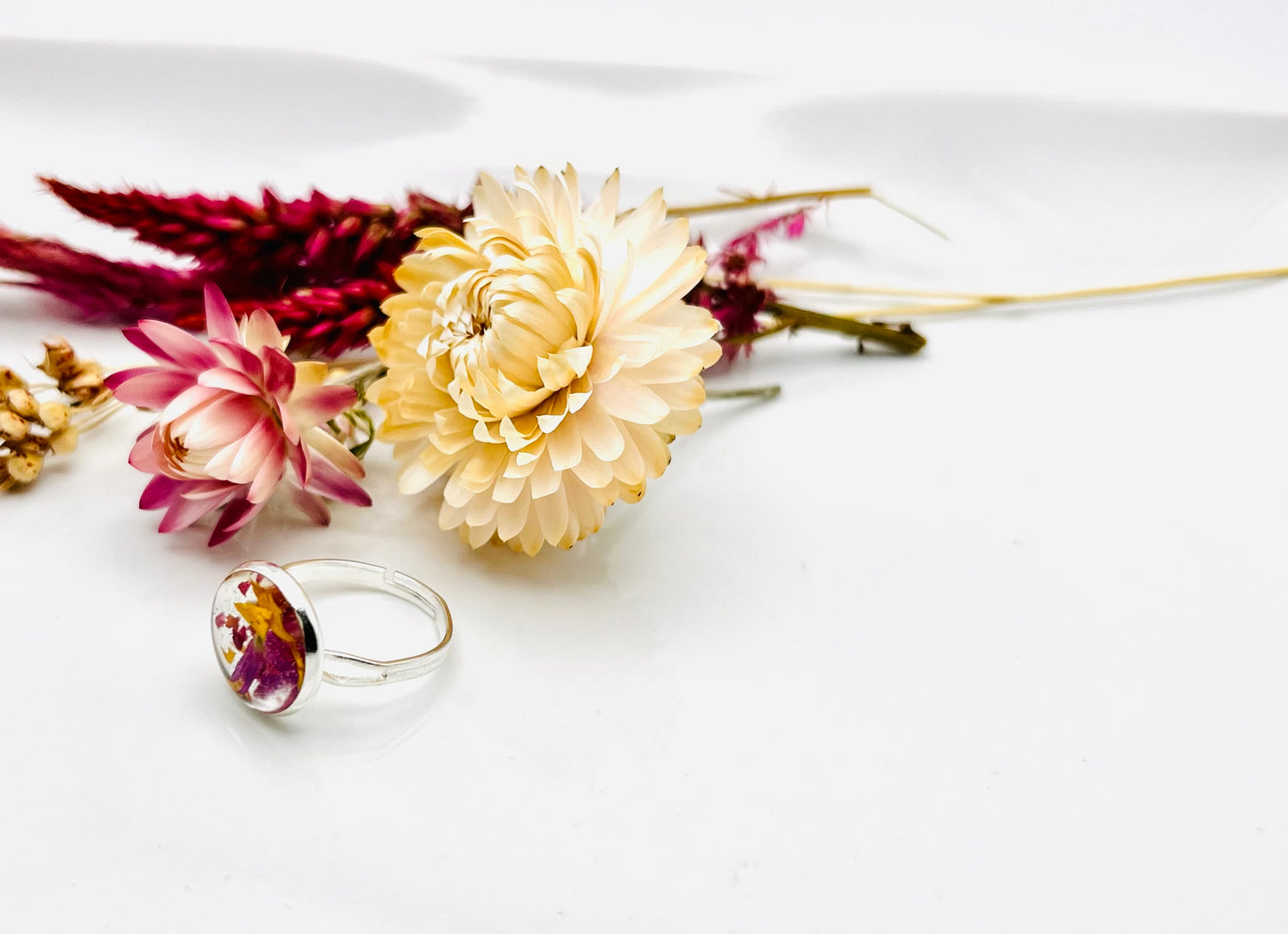 Silver Celosia & Sunflower Ring