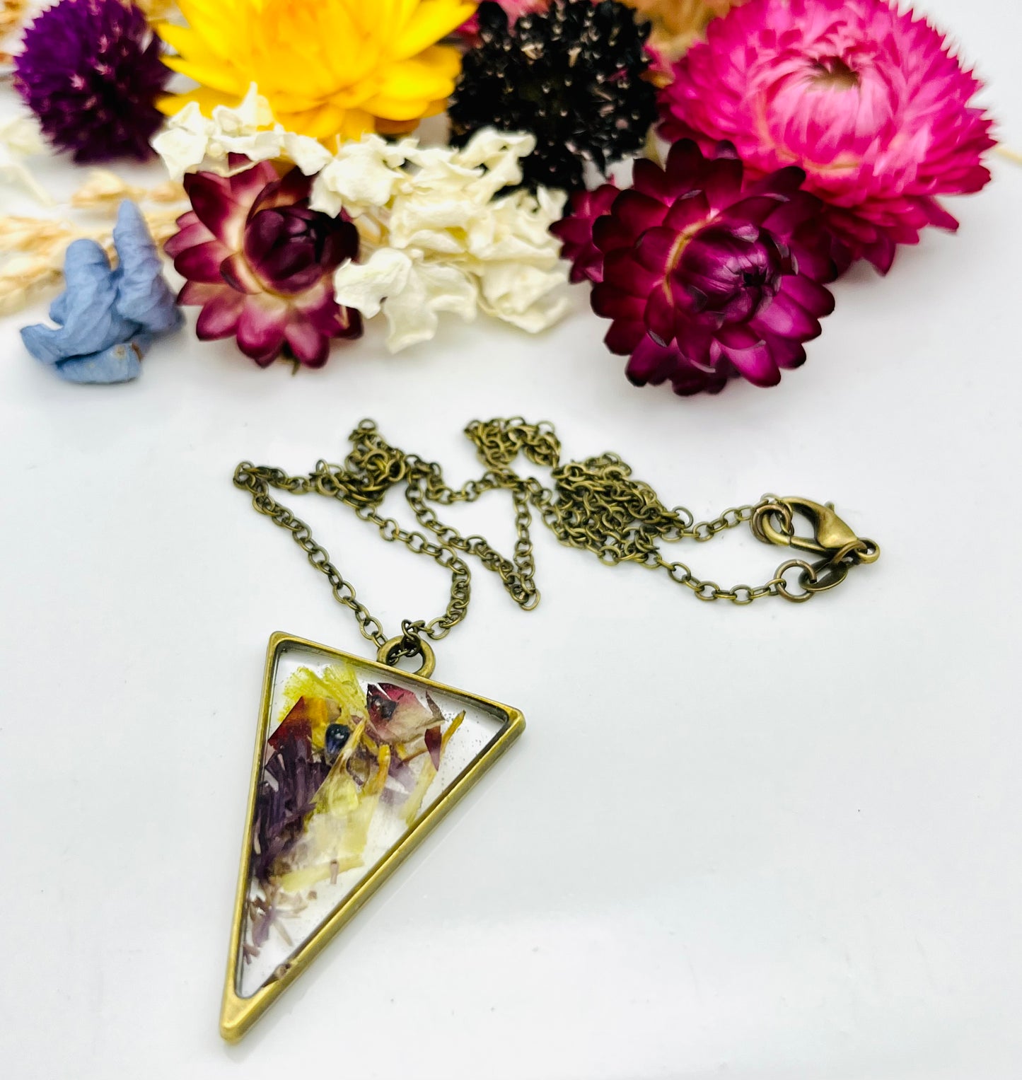 Dried Flower Arrowhead Necklace