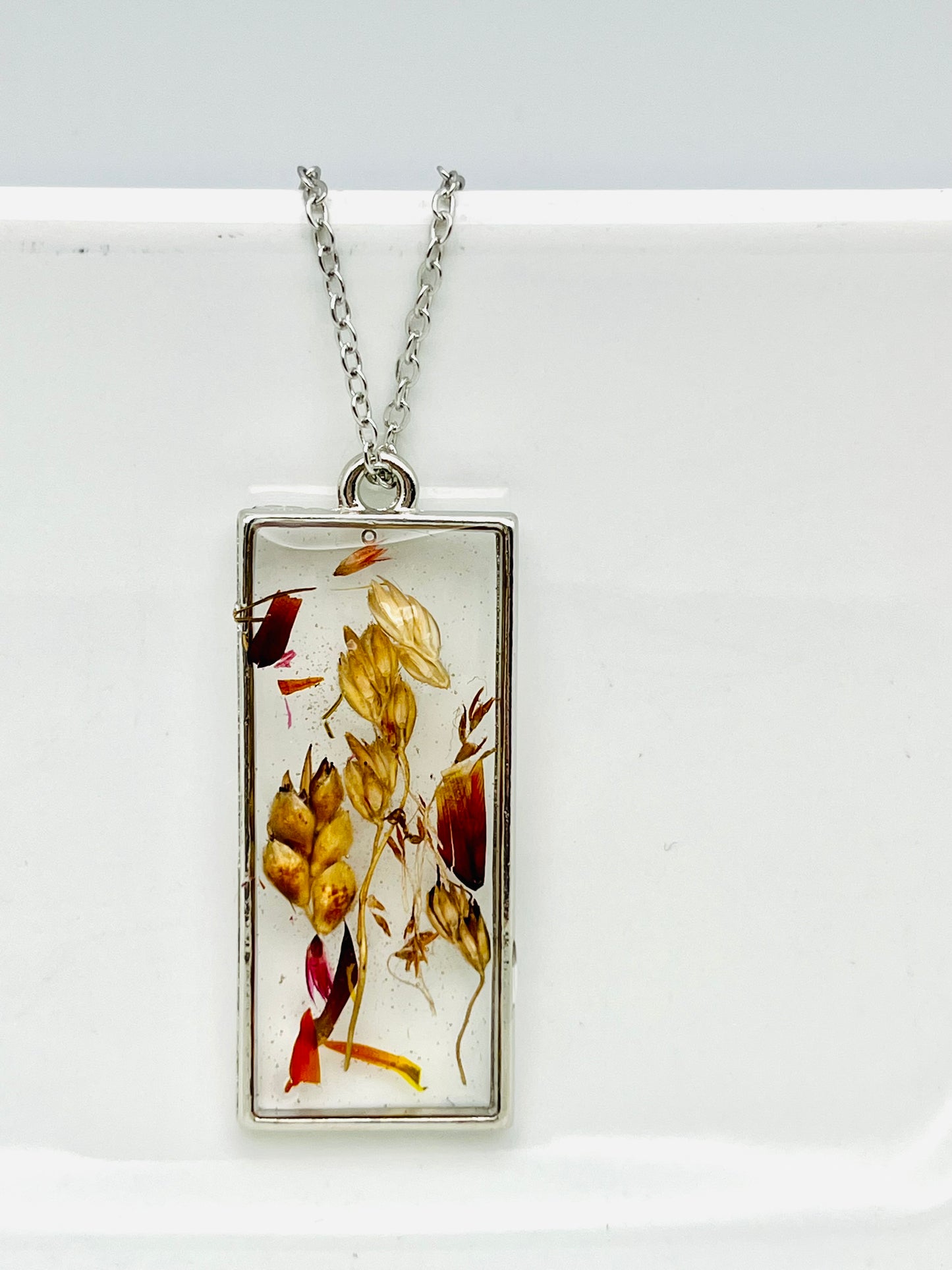 Dried Flower Silver Broom Corn Necklace