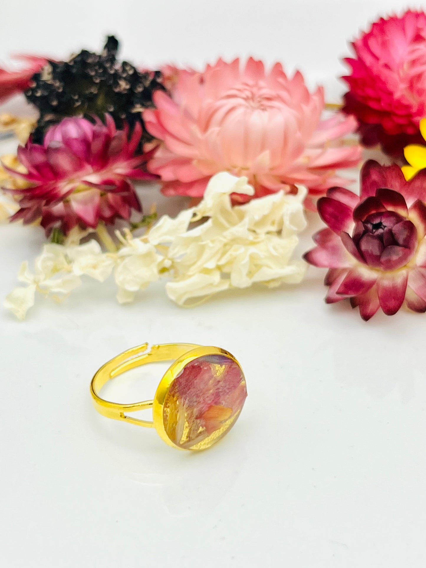 Orange & Pink Pressed Flower Ring