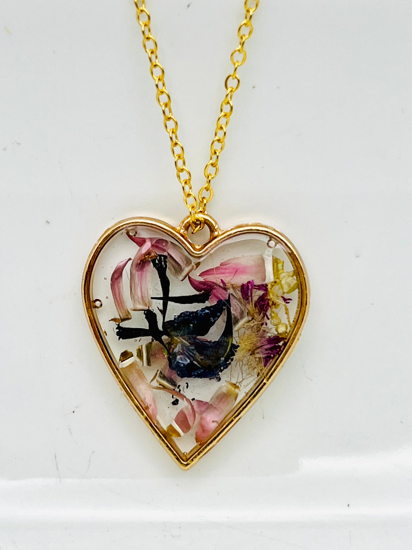Pink Strawflower Heart Necklace