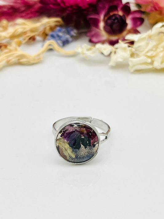 White Hydrangea & Purple Status Ring