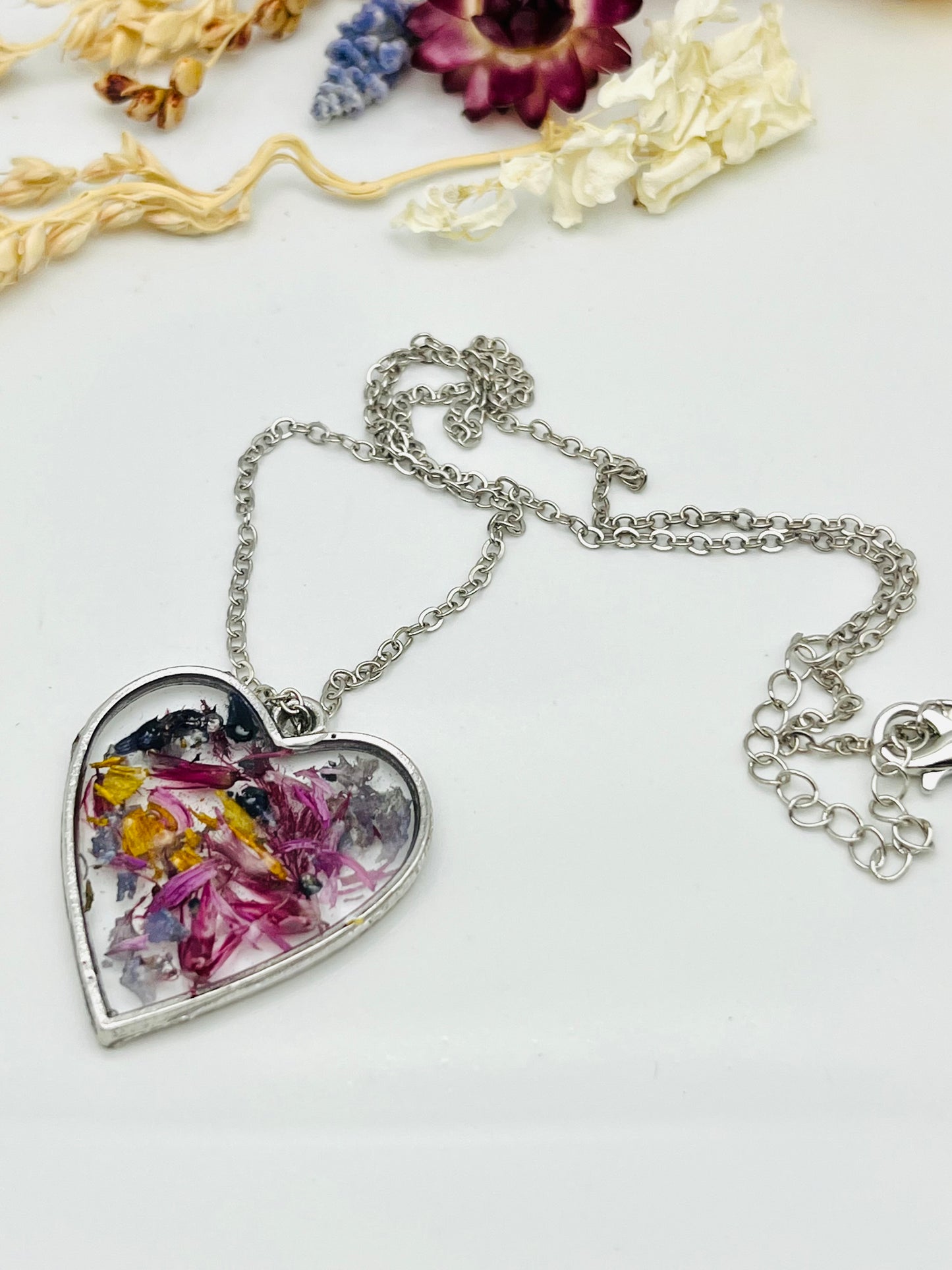 Purple Aster Heart Necklace